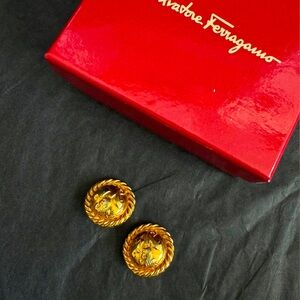Preloved Ferragamo clip-on gold plated earrings